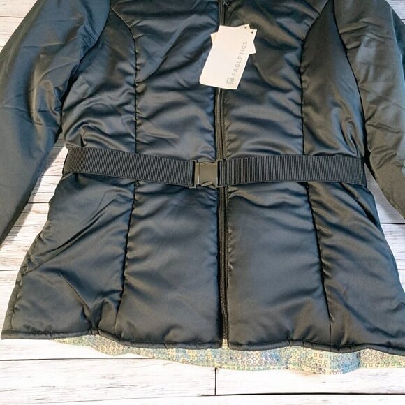 Fabletics Medusa Reversible Belted Puffer Jacket Black/Arctic Print Size XL NWT - Picture 7 of 12